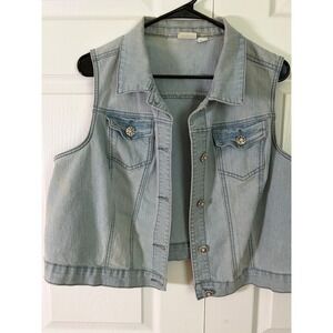 Cato Woman Light Wash Denim Vest Rhinestone Pearl Buttons Blue Plus Size 18/20W